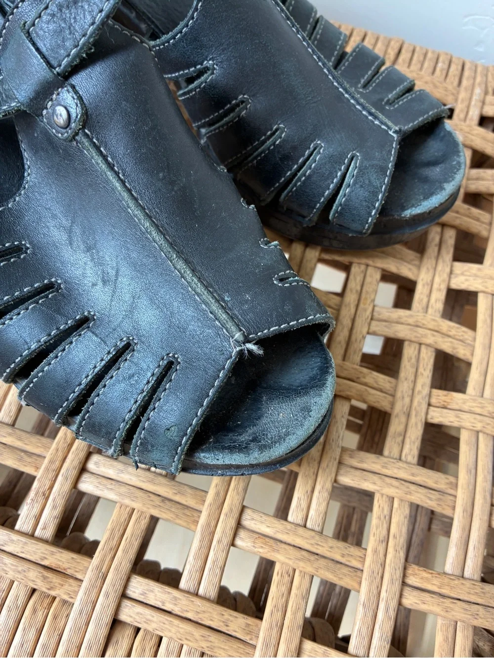 Dansko Black Leather Open-Toe Sandal Heels